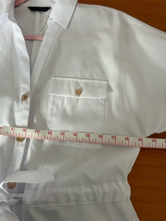 NWOT Zara White Button-Front Tie-Waist Shirt - Picture 9 of 11